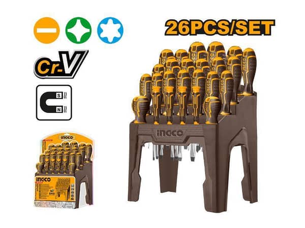 Ingco HKSD2628 26-Piece Screwdriver Set with Various Sizes and Types