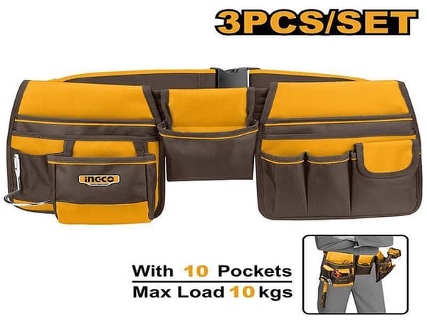 INGCO HTBP020328 Tool Bag with Adjustable Belt and Multiple Pockets, 2 Sizes Included