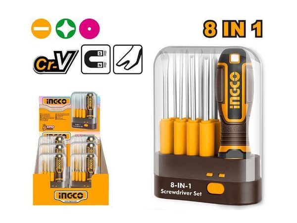 Ingco AKISD0901 9-Piece Interchangeable Screwdriver Set with Various Tips