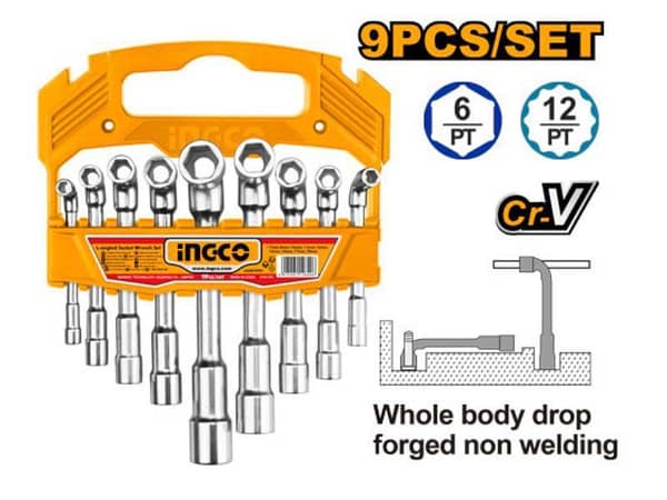 L-Angled Socket Wrench Set LASWT0901 - 9 Pieces with Sizes 7mm to 19mm