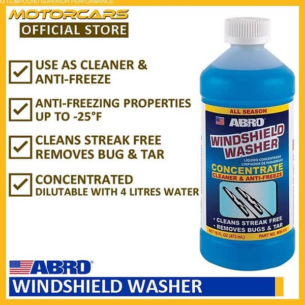 ABRO Windscreen  Washer for car - Made in USA - Concentrated Cleaner for Wind Screen (Dilutable with 4 Litres Water)