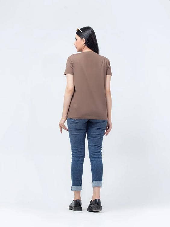 Jack Beos Basic Brown Coffee Cotton T-Shirt For Women