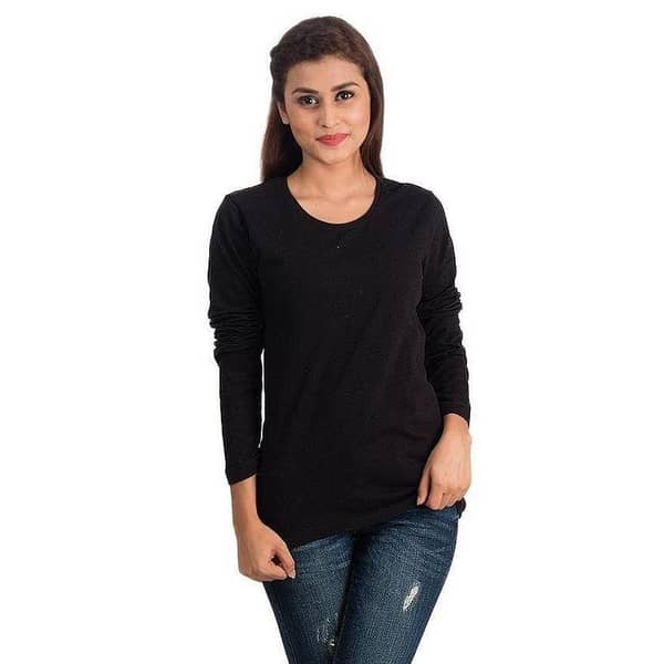 Jack Beos Black Cotton Full Sleeves T-Shirt For Women