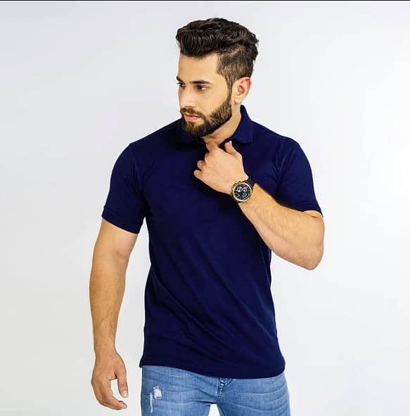 Jack Beos Plain Basic Navy Blue Polo For Men