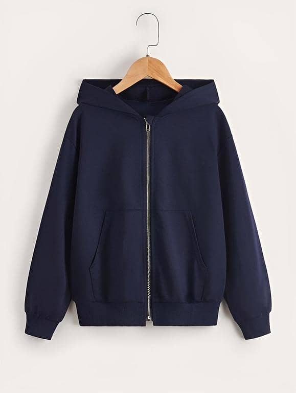Jack beos Plain Navy Blue Zipper Hoodie For Men