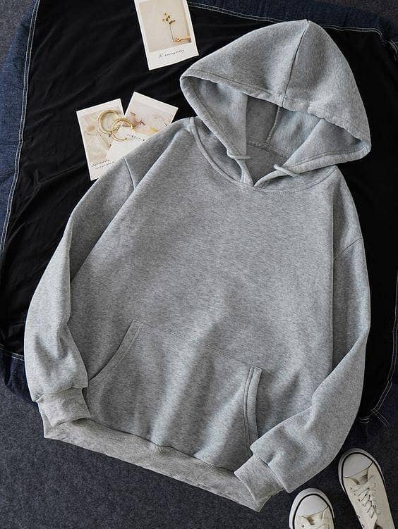 Jack Beos Hazar Grey Solid Kangaroo Pocket Thermal Lined Hoodie