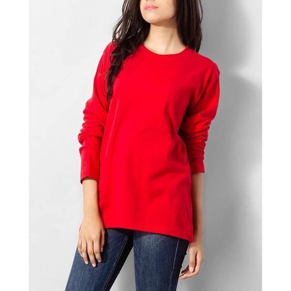 Jack Beos Red Plain Full Sleeves Cotton T-shirt For Women 05032022