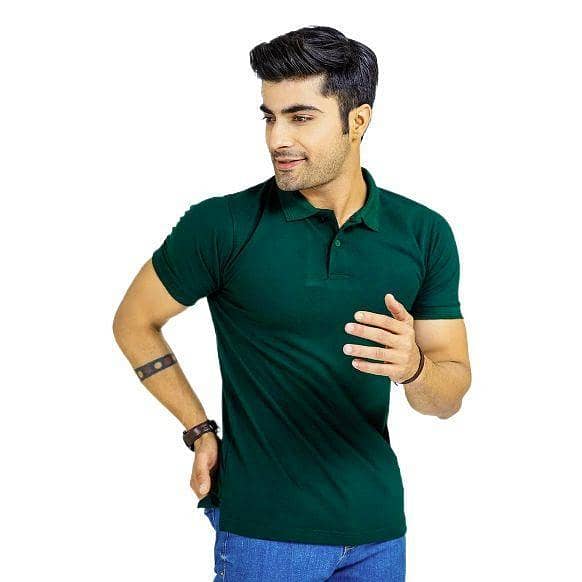 Jack Beos Bottle Green Plain Basic Polo For Men 25092023