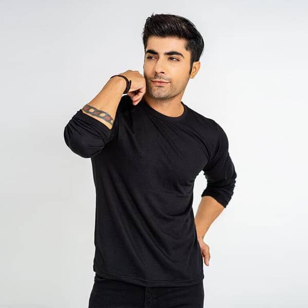 JACK BEOS Basic Jet Black Full Sleeves T-shirt For Men