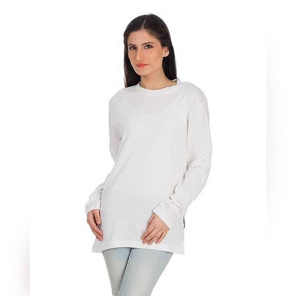 White Full Sleeves Cotton T-Shirt For Women 14032022