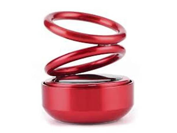 Solar-Powered Rotating Double-Ring Car Air Freshener in Red - Eco-Friendly Design