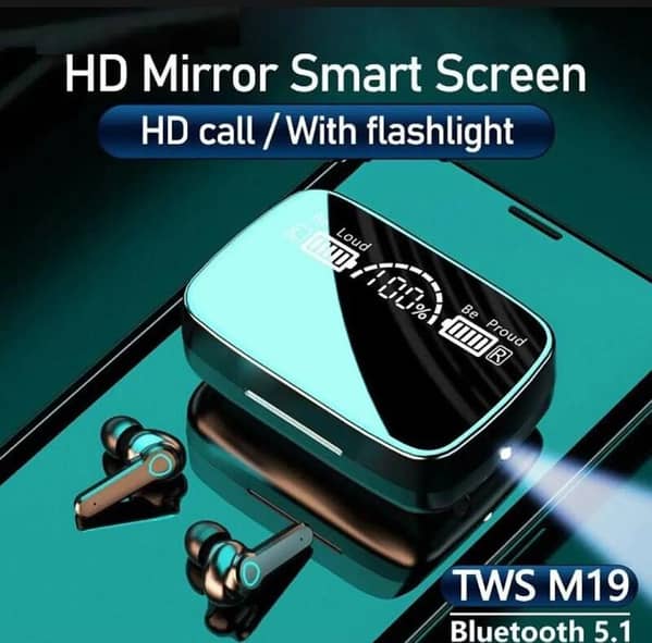 TWS M19 5.0 Wireless Bluetoth Earphones Sport Sound Noise Cancelling Ear Buds IPX7 Waterproof Headphones Stereo Earbuds Touch control LED Digital Display Large Battery Box Gaming 2000Mah