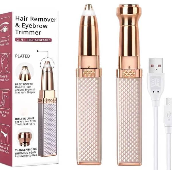 Flawless Blawless 2in1 Rechargeable Electric Painless Eyebrow Trimmer Shaver, Lip, Nose, Facial Hair Razor Multifunctional Eyebrow Remover with Built-in LED Light for Women Men