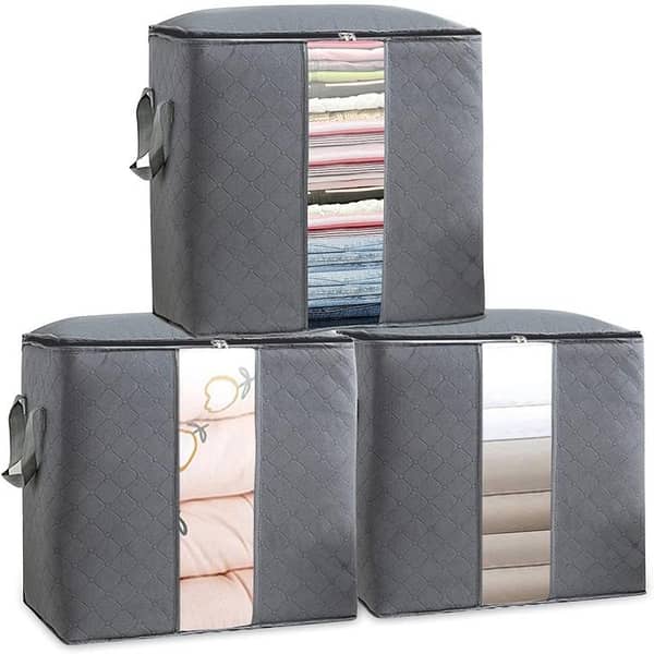 Set of 3 Large Storage Bags for Shirts, Clothes, and Blankets with Double Zipper Organizer