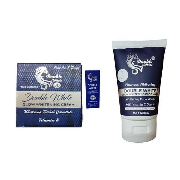 Double White Whitening Set: Cream, Serum, and Face Wash for Brighter Skin
