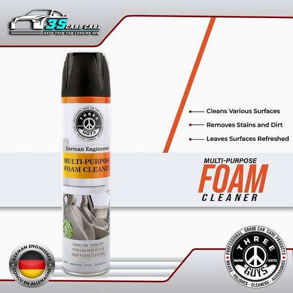 THREE GUYS Multi-Purpose Foam Cleaner 650ml – Car & Home Use | Upholstery, Dashboard, Carpet, Appliance & Surface Cleaning Spray