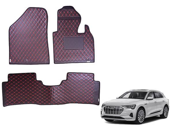 Genuine Audi E Tron Diamond Cut Premium Floor Mats in Black and Red