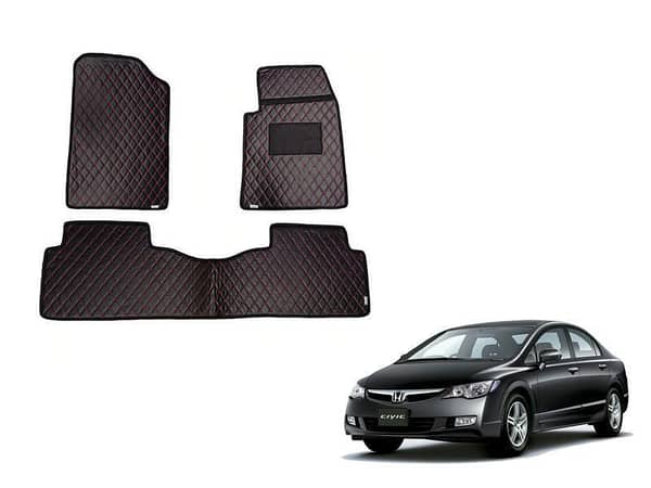 Honda Civic Reborn Floor Mats with Diamond Cut Design for 2006-2012 Models in Black and Red