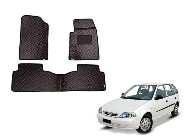 Black and Red Diamond Cut Floor Mats for Suzuki Cultus 2000-2016