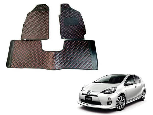 Toyota Aqua Floor Mats with Diamond Cut Design in Black and Red for 2014-2017 Models