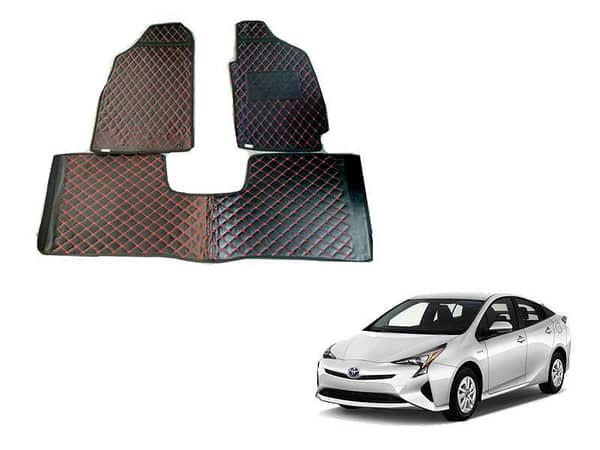 Toyota Prius 1.8 Diamond Cut Floor Mats in Black and Red for 2015-2021 Models