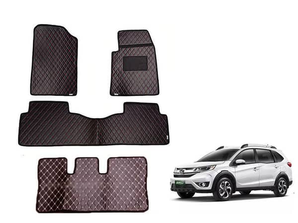 Honda BRV Floor Mats with Diamond Cut Design for 2017-2022 Models in Black and Red