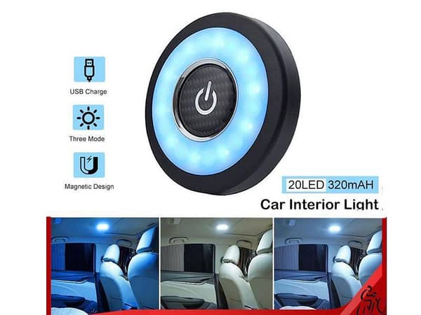 USB Rechargeable Car Interior Roof Light Cargo Trunk Portable Light 3 Colors Push Button Light