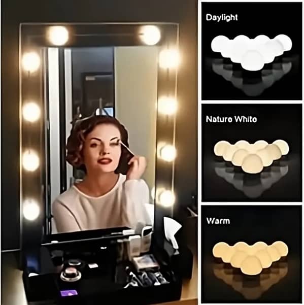 LED Makeup Mirror Vanity Lights - Hollywood Style with 10 Dimmable Bulbs and 3 Adjustable Color Modes