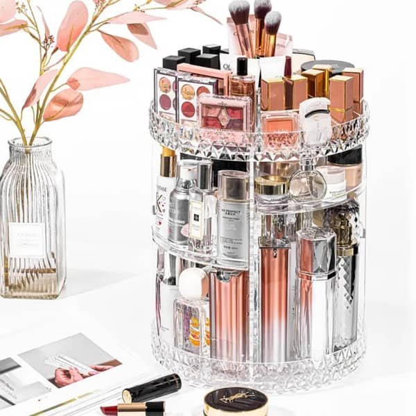 360° Rotating Crystal Makeup Organizer by Premium Quality - Adjustable Cosmetic Display Stand for Vanity, Bedroom, and Bathroom Storage