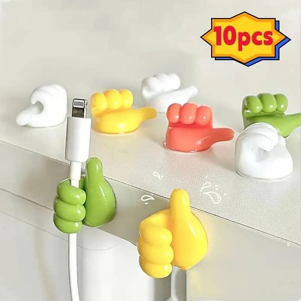 10-Pack Self-Adhesive Silicone Thumb Hooks - Versatile Wall Holders for Cables, Keys, Hats, and Makeup Brushes