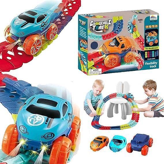 LED Light-Up Race Car Racing Track Set, 46pcs, Variable Track with Flexible Railway, Assembled Toy, Birthday Gift for Kids, Genuine