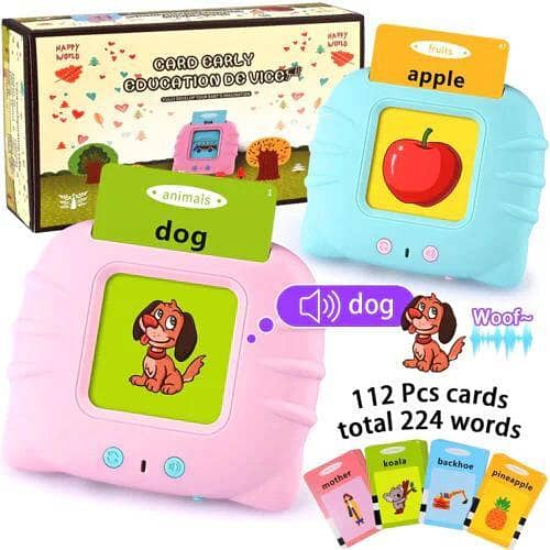 Talking Flash Cards Educational Toys - Talking Flashcards Learning Toys for Toddlers - Montessori Toys Flash Cards for Age 2 3 4 5 6-Pink