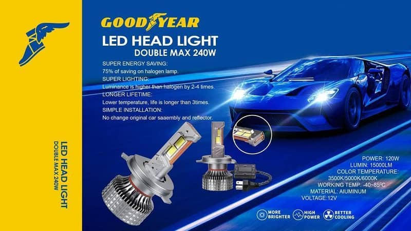 GoodYear Super Bright LED White Light Power Rating 120 watts  H4