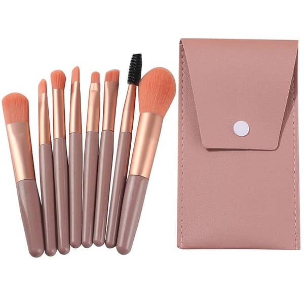 Makeup Brush 8 Piece's Synthetic Mini Make Up Brushes Kit Matte Small Makeup Brush Travel Set with Leather Bag