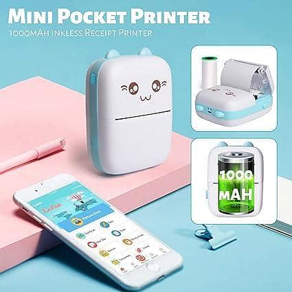 Pocket Inkless Mini Printer - Thermal Portable Bluetooth Wireless Mini Printer For Kids Pocket Printer, Mini Printer with Fast Paper Output for Photos And Images.