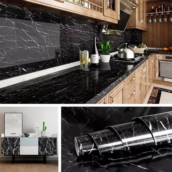 PVC Marble Texture Waterproof Sticker Sheet (60 x 200 cm) - Ideal Kitchen Wallpaper, Heat and Oil Resistant