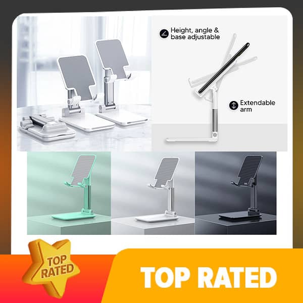 Universal Cell Phone Stand Holder for Desktop Office Accessories & Home - Adjustable, Flexible, Foldable, Portable, Non Slip Smartphone Tabletop Dock for Desk, Bedroom, Kitchen