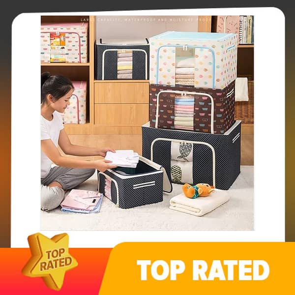 Extra Large 55L Steel Frame Storage Box for Quilts and Clothes - Folding Wardrobe Fabric Storage Bag