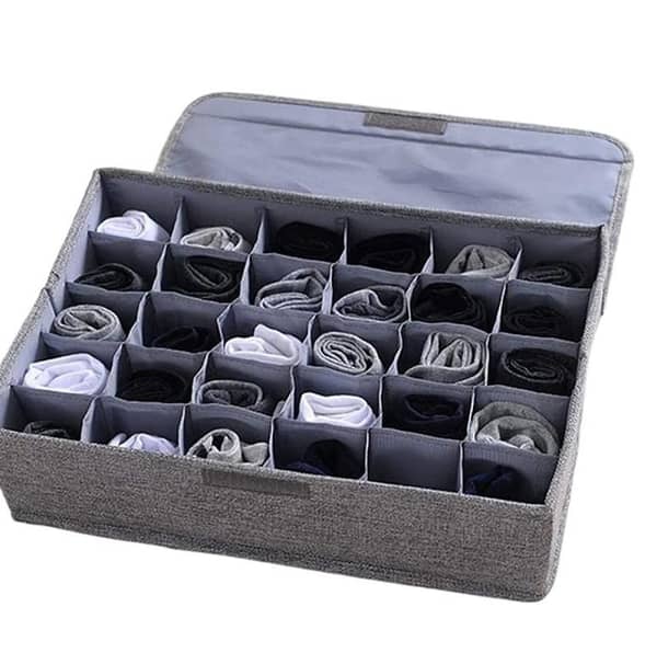 Foldable Socks and Underwear Organizer with 24 Cells, Oxford Cloth Storage Box for Closet and Drawer Use