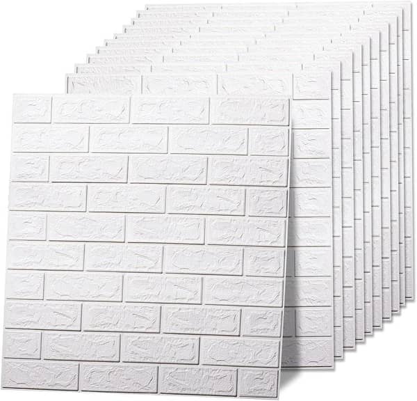 3D Wall Panels Peel And Stick Self-adhesive Foam Stone Textured White Faux Brick Wallpaper For Bedroom Walls Living Room Tv Background Home Decor DIY