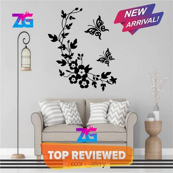 Zecor Gallery Floral Design with Butterfly Wall Art Stickers for Fridge Self Adhesive Sticker