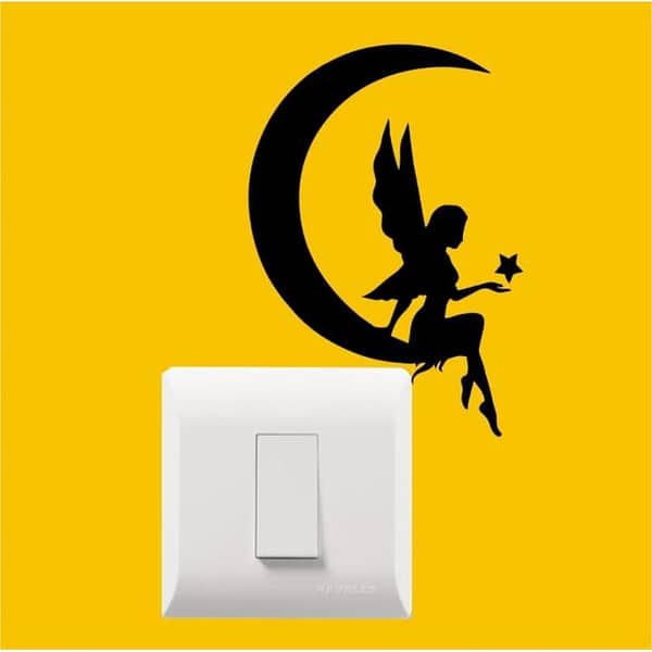 ZECOR GALLERY Moon Fairy Wall Sticker Self Adhesive for Kitchen Tiles Room switch Board Wall Art Sticker