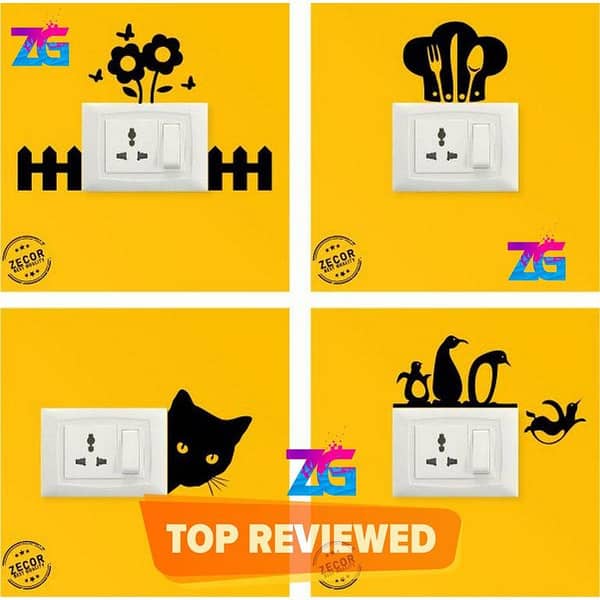 Zecor Gallery Pack of 4 Switch Wall Sticker for Switch Board self Adhesive Cute Stickers