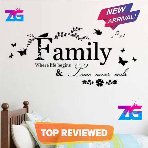 Zecor Gallery Family Where Life Begins & Love Never Ends Self Adhesive Wall Art Sticker Quote Bedroom Living Room