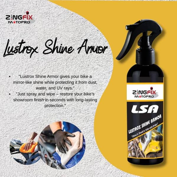 Zingfix Lustrox Shine Armor Spray – 400ML | Surface Protection and Instant Gloss for Cars and Bikes