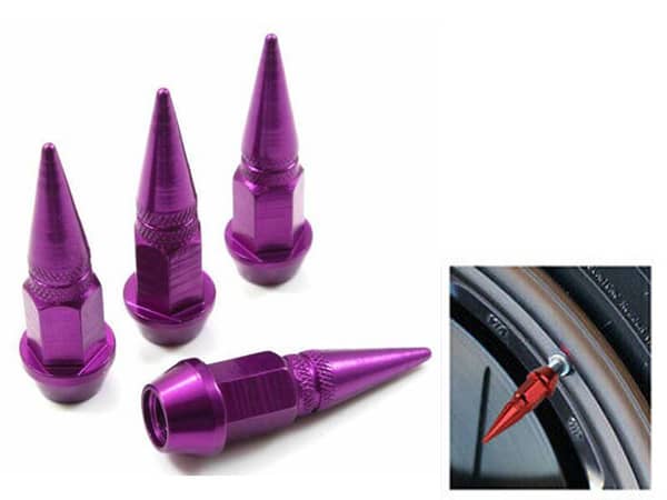 Purple Aluminum Tire Valve Cap Covers in Universal Spike Style - Set of 4