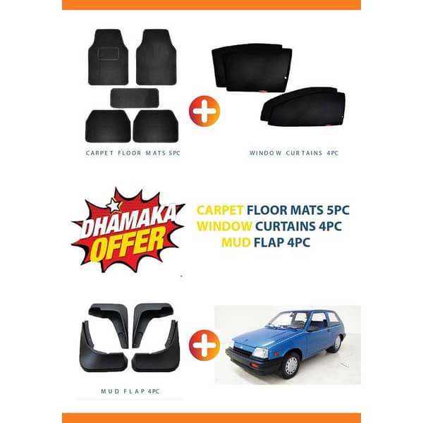 SUZUKI KHYBER 3-Piece Pack: 5 Floor Mats, 4 Sun Shades, and 4 Mud Flaps
