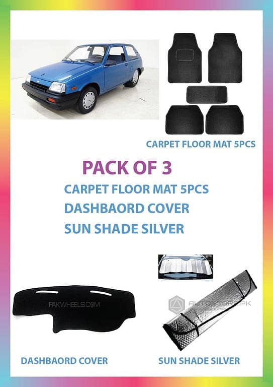 SUZUKI KHYBER Dashboard Cover, Floor Mat Set, and Silver Sun Shade - 3 Piece Deal