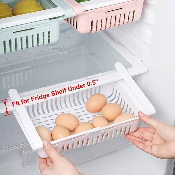 2PC Storage Basket For Fridge Fresh Spacer Layer Storage Rack Adjustable And Stretchable Fridge Drawer Basket Kitchen Organizer