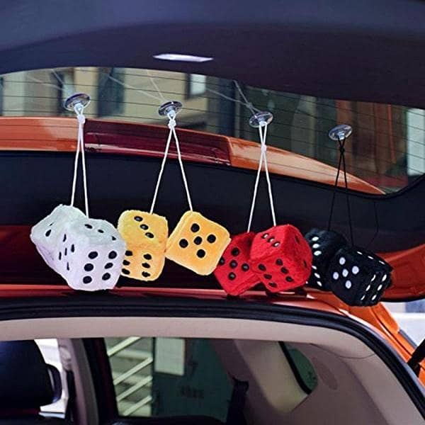 Set of 2 Multicolor Fuzzy Plush Dice Car Hanging Accessories for Rear View Mirror Decoration
